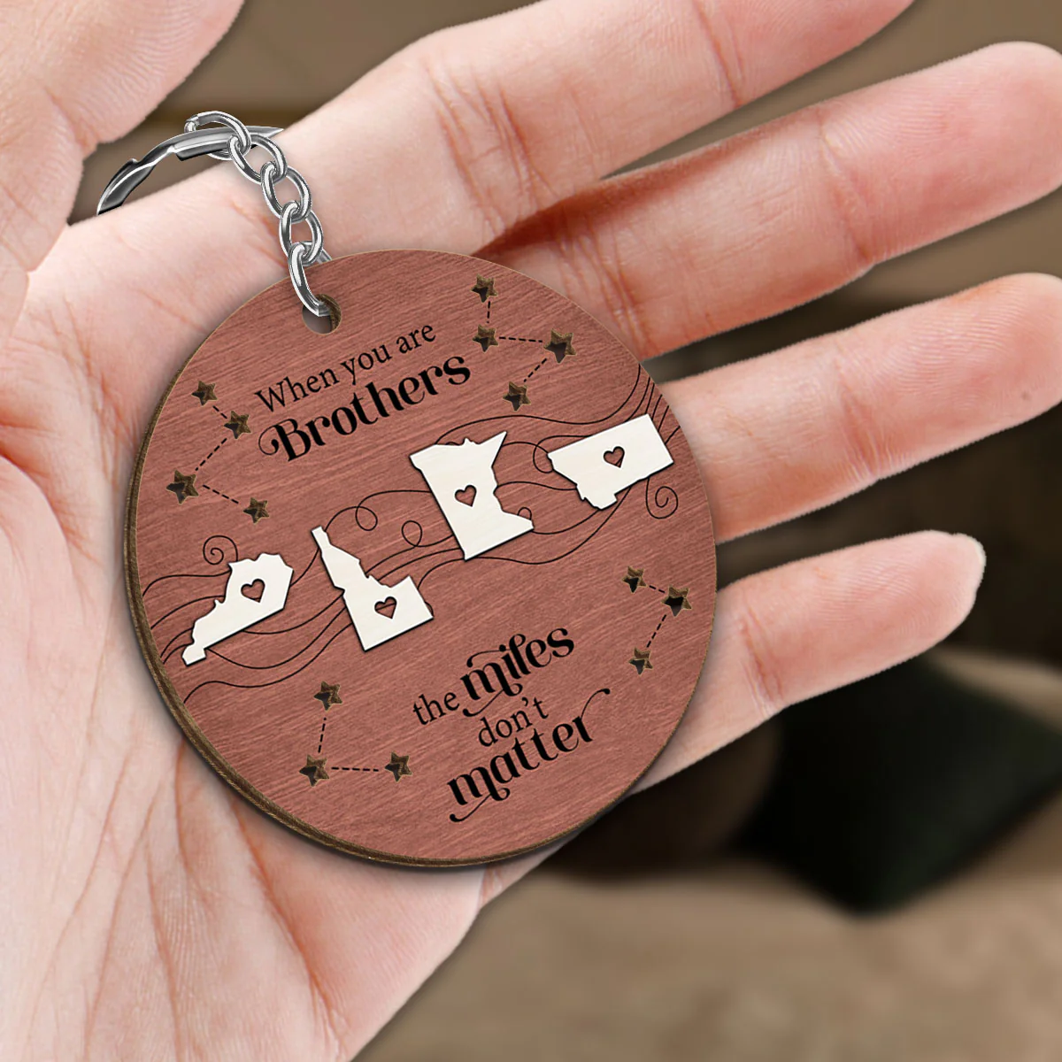 Long Distance Family Friends Siblings Sisters Besties Personalized Wooden Keychain, Togetherness Christmas Gift - Image 3