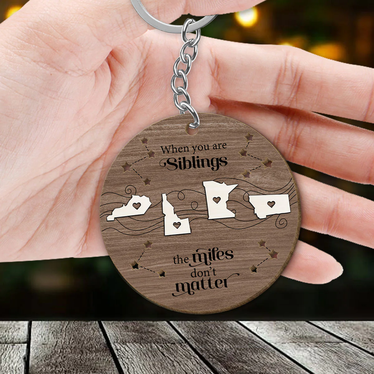 Long Distance Family Friends Siblings Sisters Besties Personalized Wooden Keychain, Togetherness Christmas Gift - Image 4