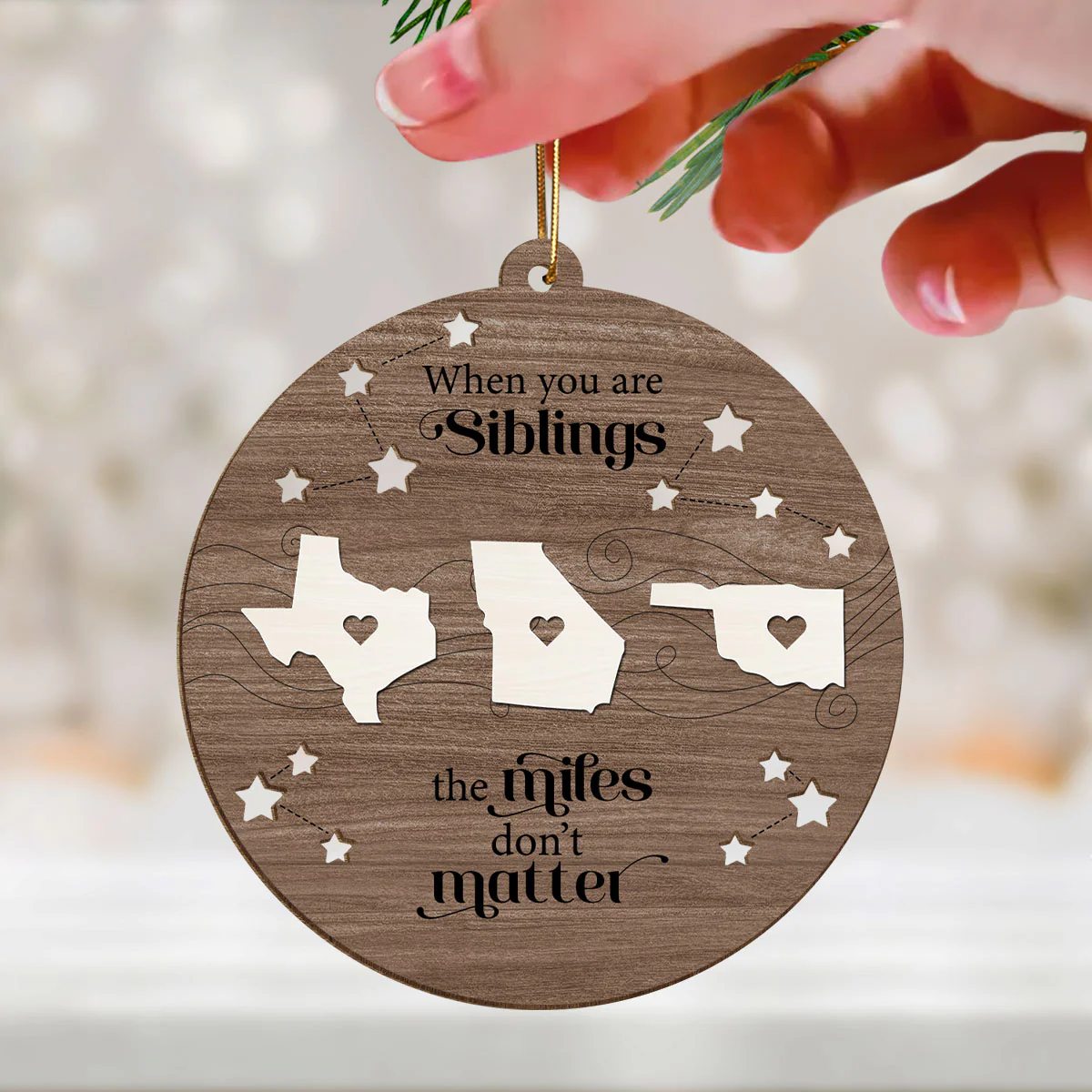 Long Distance Family Friends Siblings Sisters Besties Personalized Wooden Ornament, Togetherness Christmas Gift - Image 3