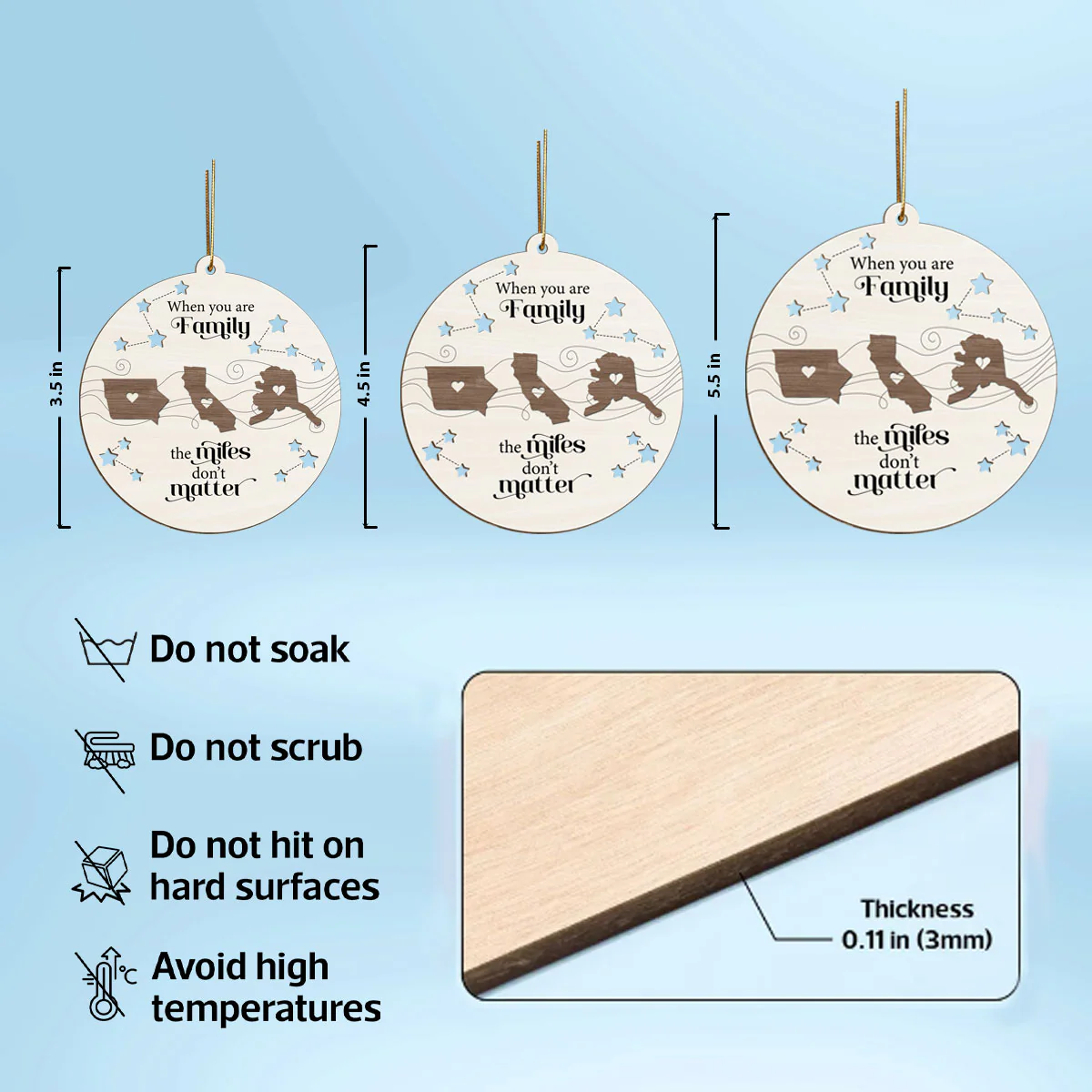 Long Distance Family Friends Siblings Sisters Besties Personalized Wooden Ornament, Togetherness Christmas Gift - Image 5