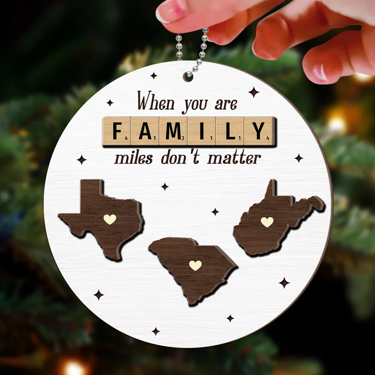Long Distance Relationship Family Couple Siblings Besties State Map Personalized 2-Layer Wooden Ornament - Image 3