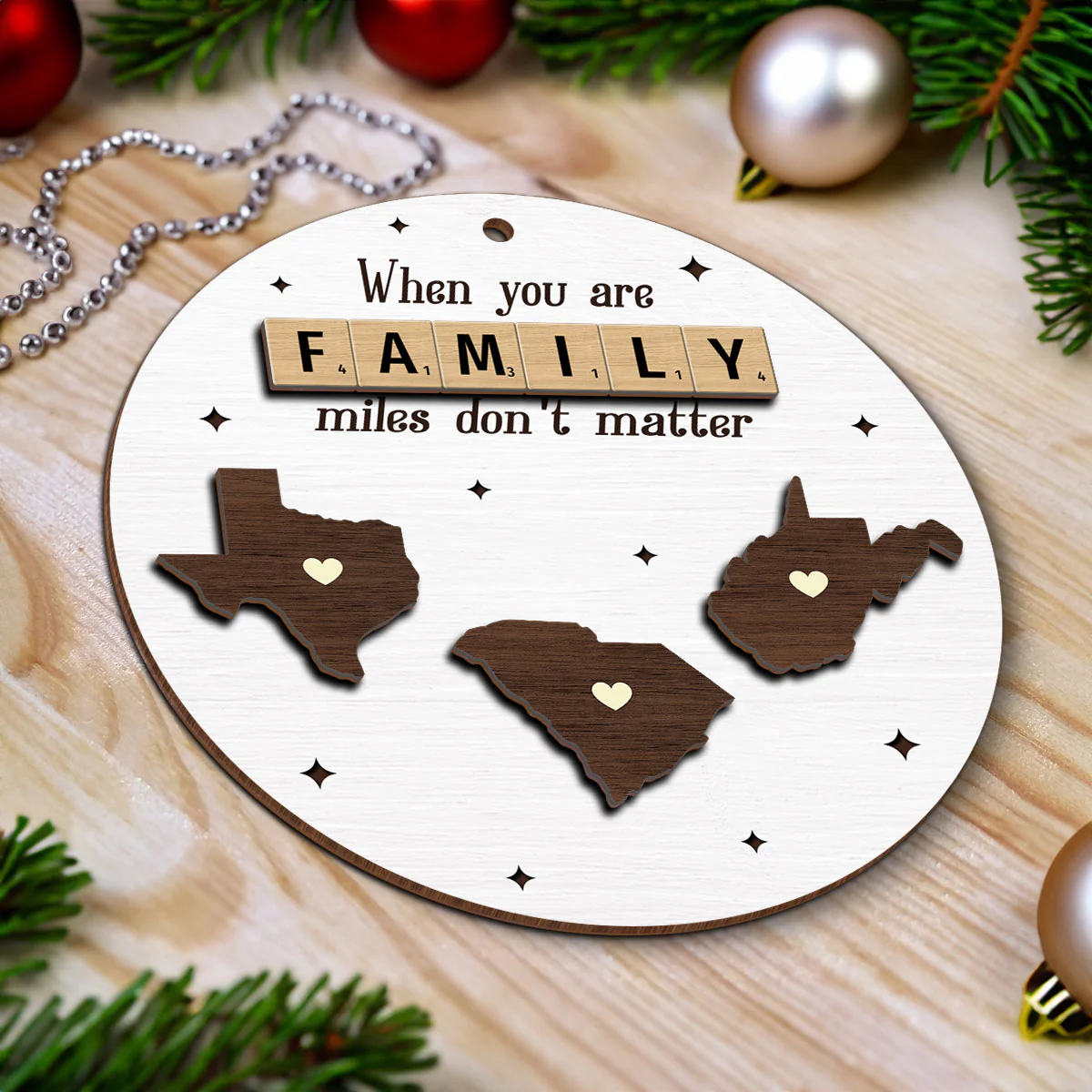 Long Distance Relationship Family Couple Siblings Besties State Map Personalized 2-Layer Wooden Ornament - Image 4