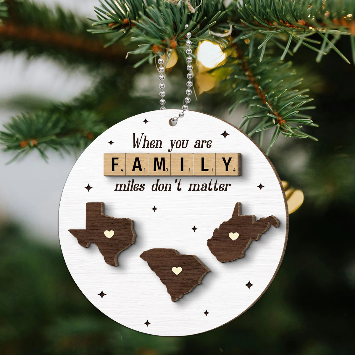Long Distance Relationship Family Couple Siblings Besties State Map Personalized 2-Layer Wooden Ornament - Image 5