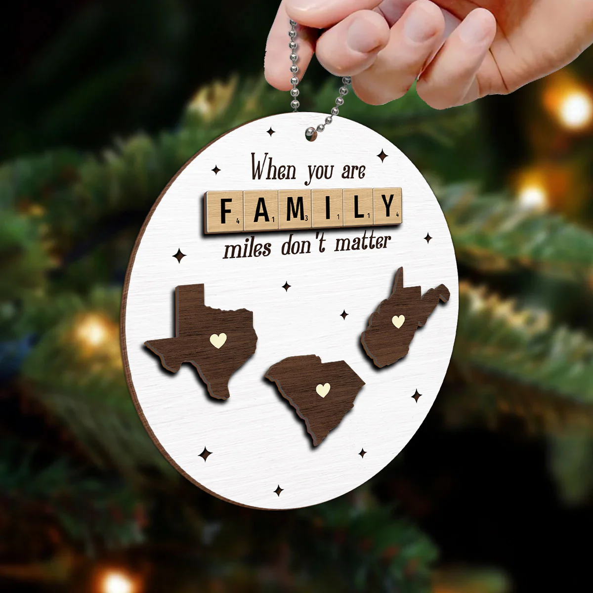 Long Distance Relationship Family Couple Siblings Besties State Map Personalized 2-Layer Wooden Ornament - Image 6