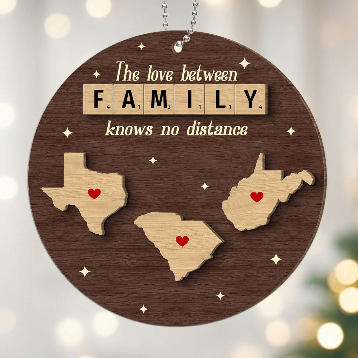 Long Distance Relationship Family Couple Siblings Besties State Map Personalized 2-Layer Wooden Ornament - Image 7