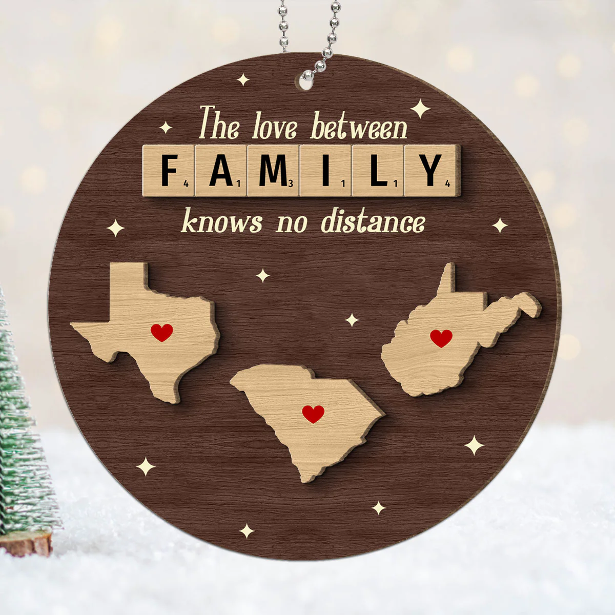 Long Distance Relationship Family Couple Siblings Besties State Map Personalized 2-Layer Wooden Ornament - Image 8