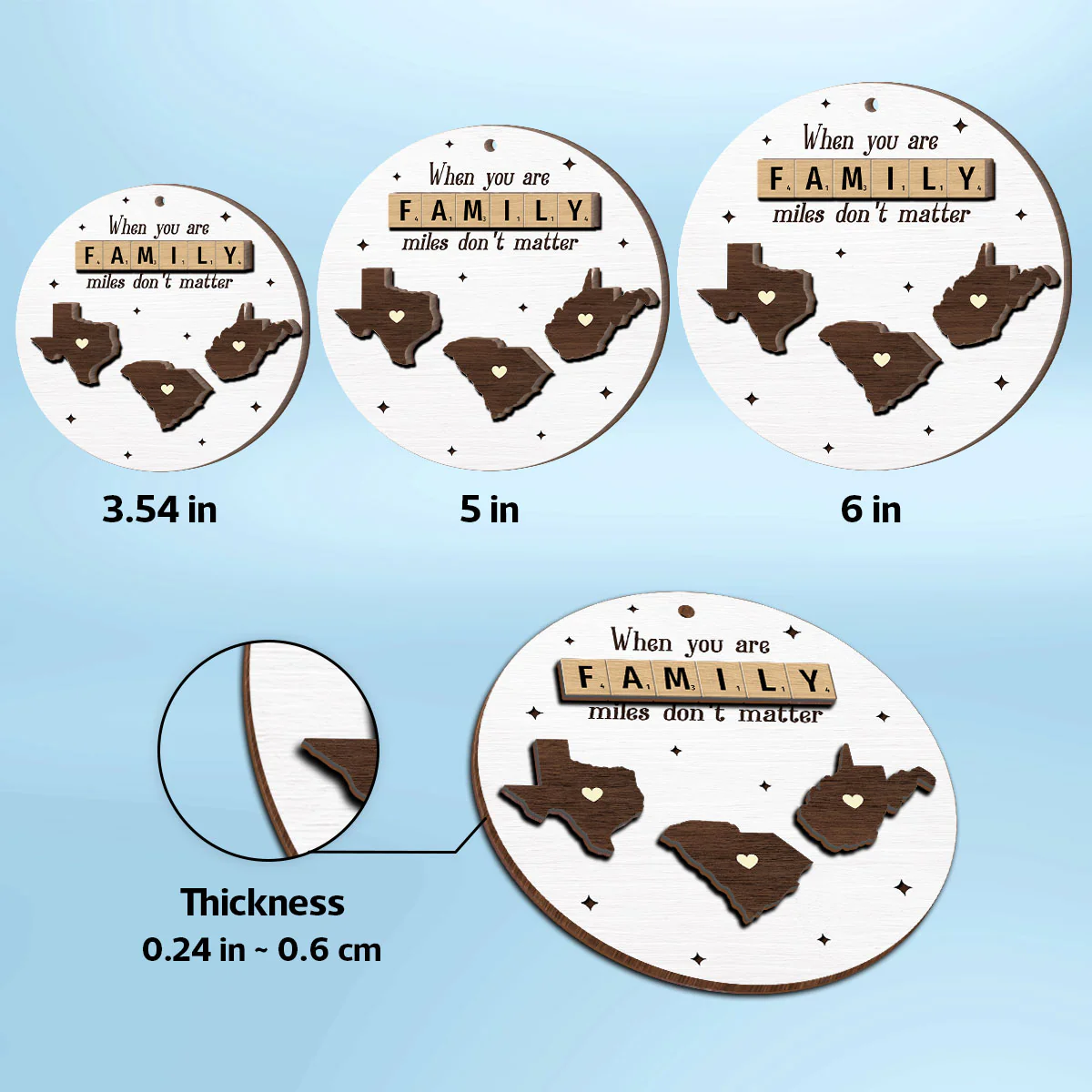 Long Distance Relationship Family Couple Siblings Besties State Map Personalized 2-Layer Wooden Ornament - Image 9