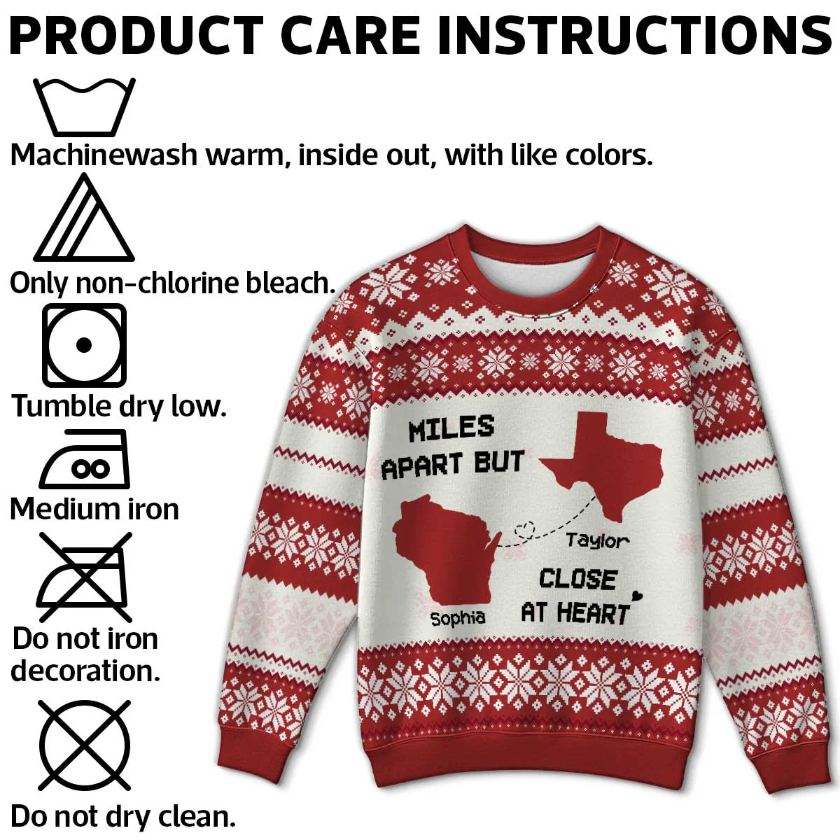 Long Distance State Map Funny Gift For Couple, Family & Friends Personalized Faux Knitting Ugly Sweater - Image 5