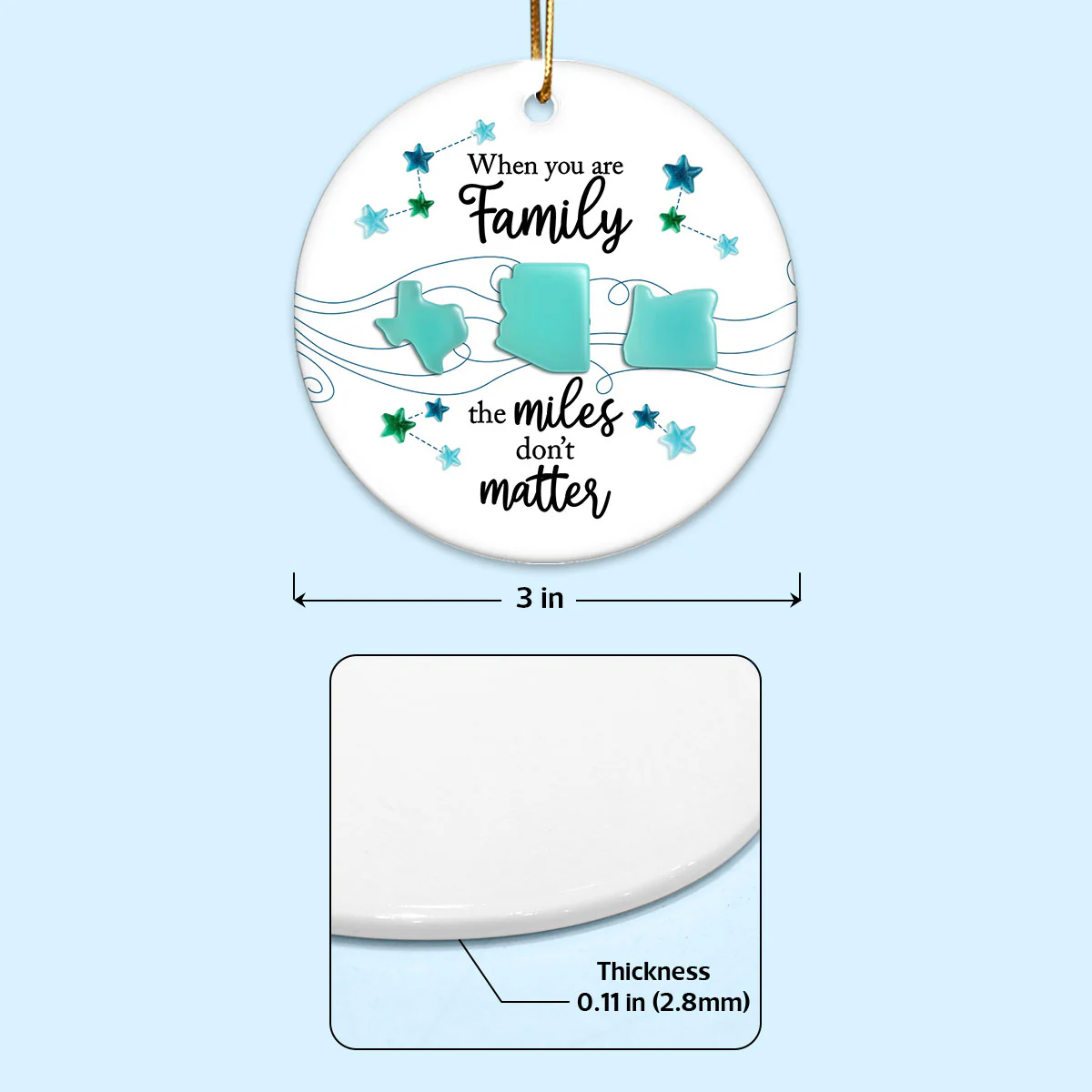 3D Sea Glass Effect Long Distance When You Are Family Miles Don't Matter - Personalized Ceramic Ornament - Image 7