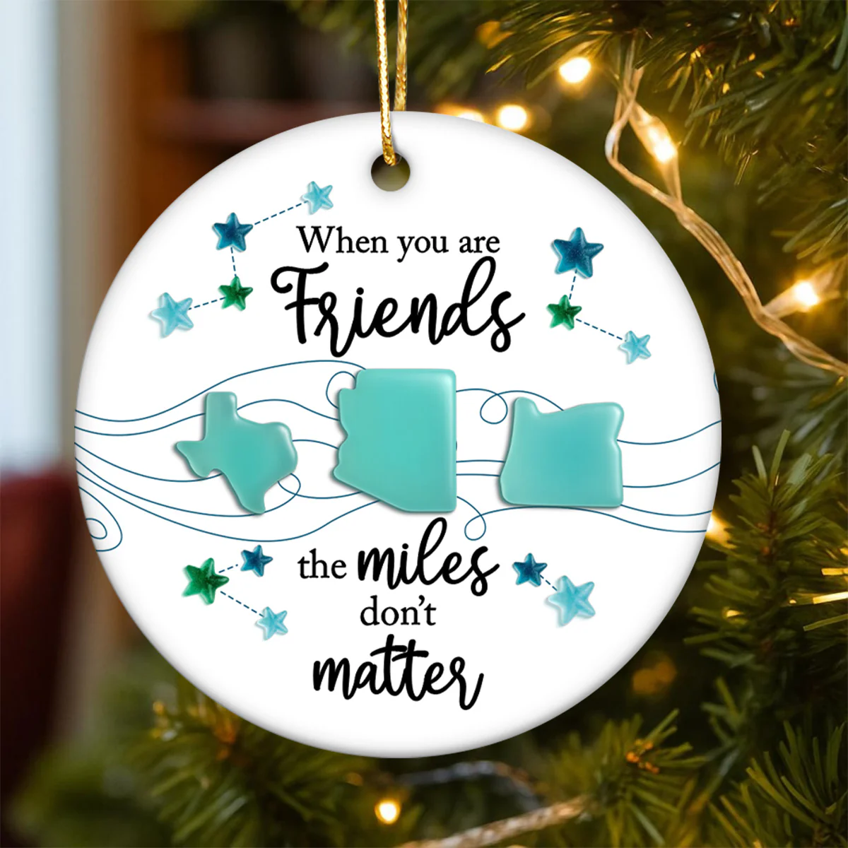 3D Sea Glass Effect Long Distance When You Are Friends Miles Don't Matter - Personalized Ceramic Ornament - Christmas Gift For Best Friends - Image 5