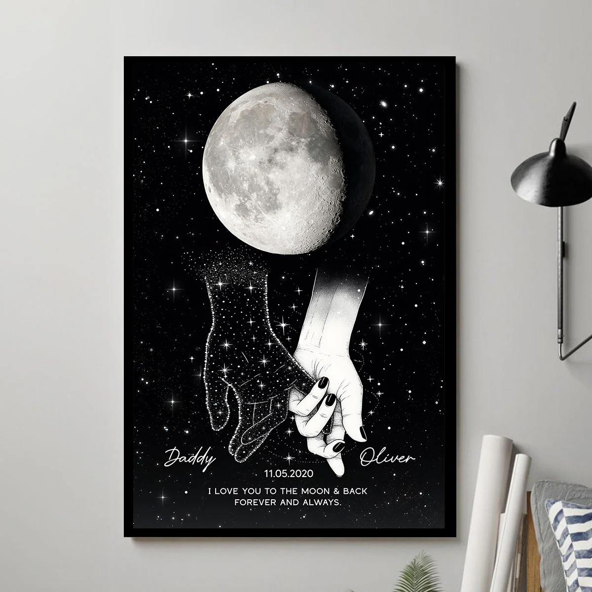 Lost Loved One Holding Hands Moon Phase Galaxy Art Memorial Sympathy Gift Personalized Poster - Image 5