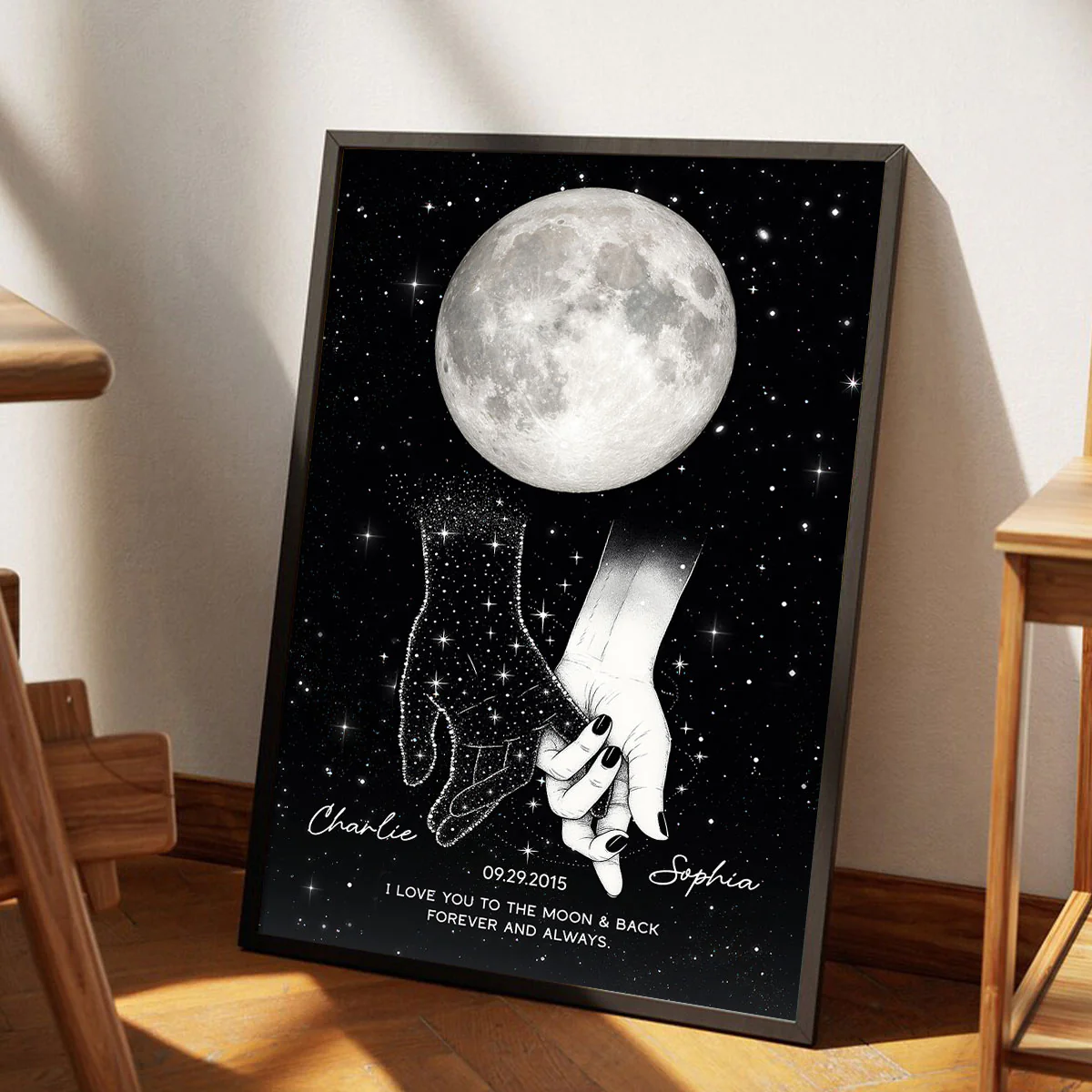 Lost Loved One Holding Hands Moon Phase Galaxy Art Memorial Sympathy Gift Personalized Poster - Image 6