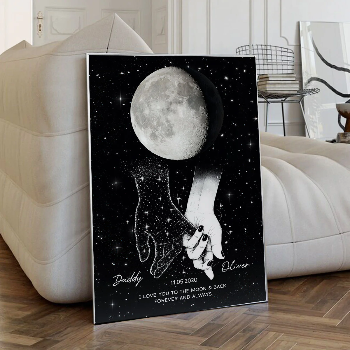 Lost Loved One Holding Hands Moon Phase Galaxy Art Memorial Sympathy Gift Personalized Poster - Image 8