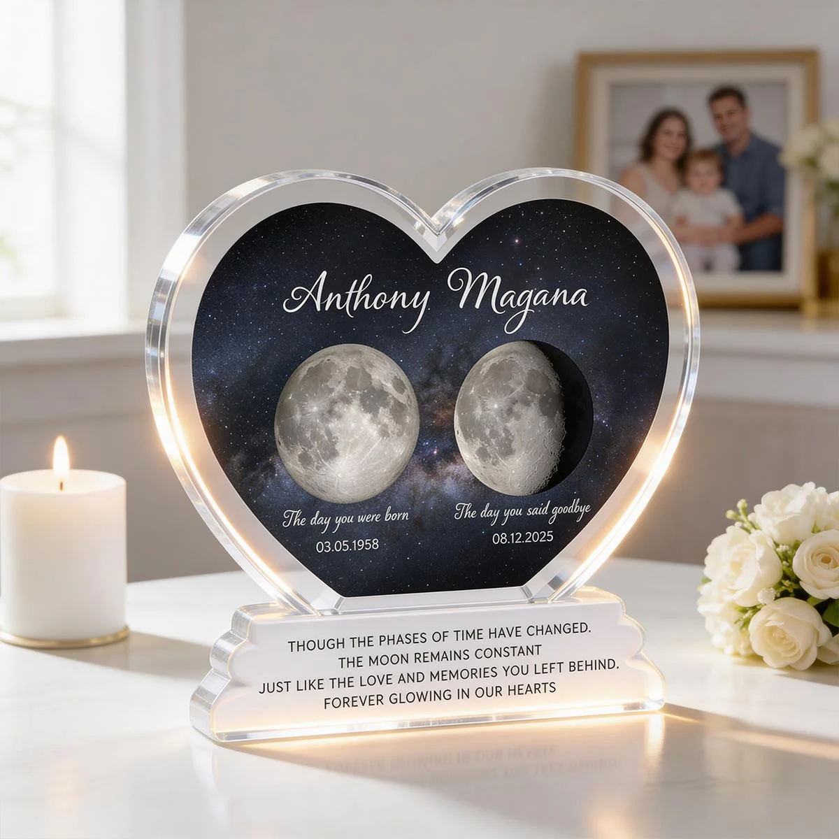Lost Loved One Moon Phase Art 2D Flat - Personalized Acrylic Block Plaque - Memorial Keepsake Sympathy Gift - Image 2
