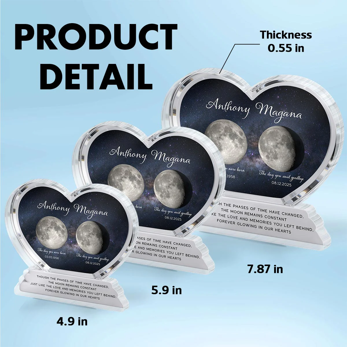 Lost Loved One Moon Phase Art 2D Flat - Personalized Acrylic Block Plaque - Memorial Keepsake Sympathy Gift - Image 4