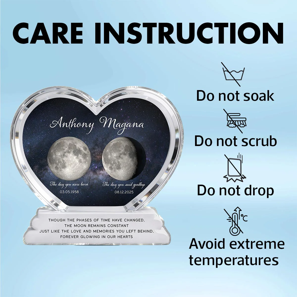 Lost Loved One Moon Phase Art 2D Flat - Personalized Acrylic Block Plaque - Memorial Keepsake Sympathy Gift - Image 5