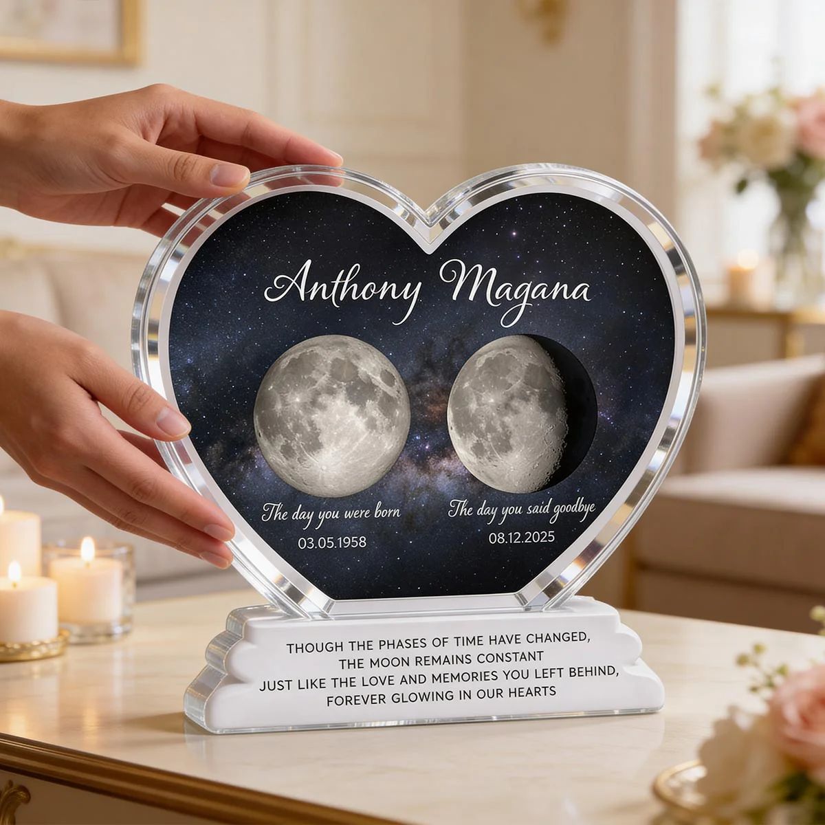 Lost Loved One Moon Phase Art 2D Flat - Personalized Acrylic Block Plaque - Memorial Keepsake Sympathy Gift - Image 7