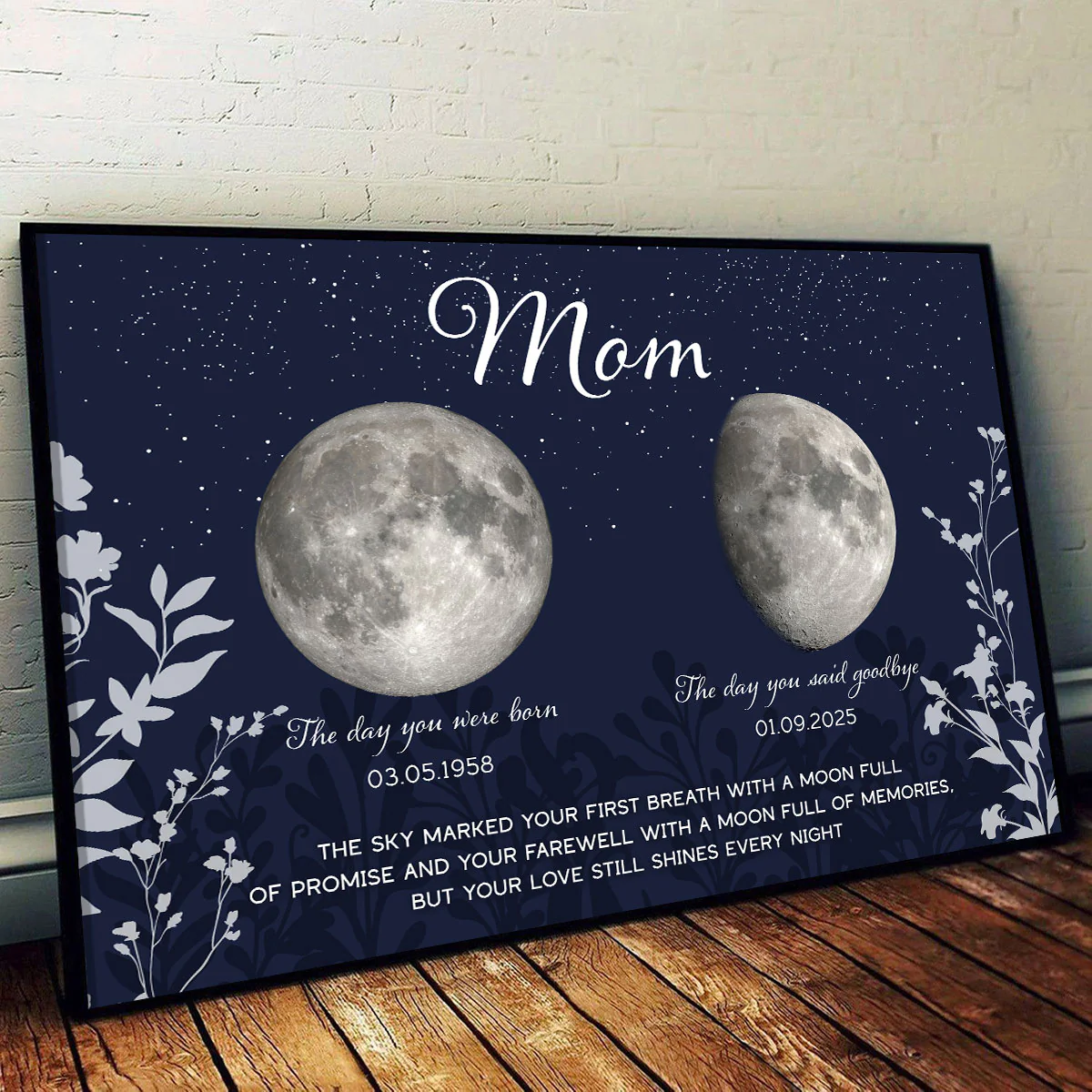 Lost Loved One Moon Phase Art Deep Blue Theme Memorial Keepsake Personalized Poster - Image 3