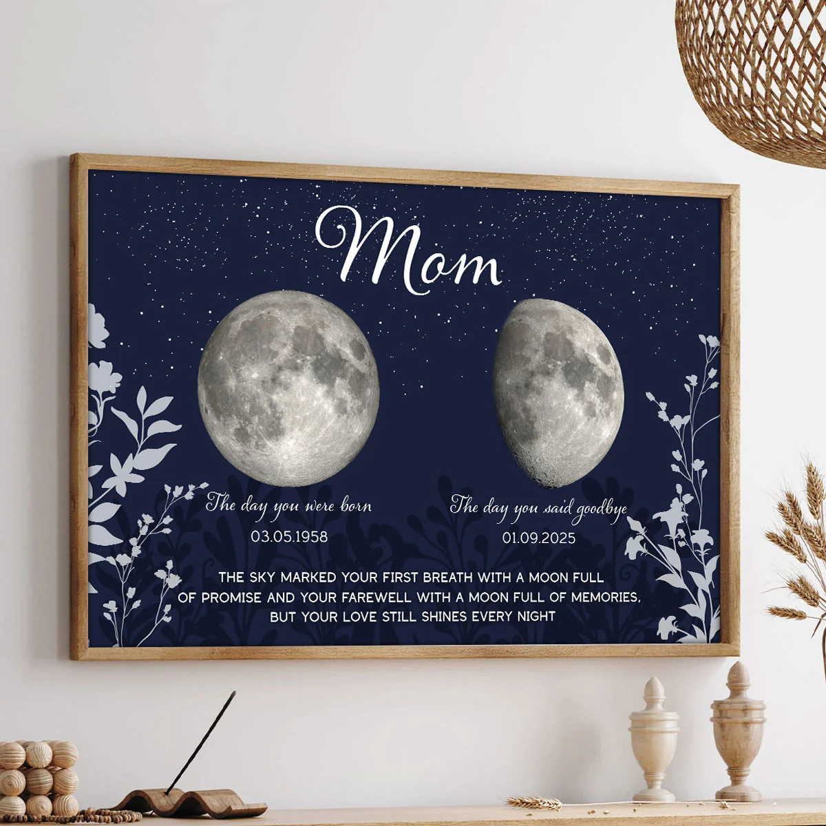 Lost Loved One Moon Phase Art Deep Blue Theme Memorial Keepsake Personalized Poster - Image 4