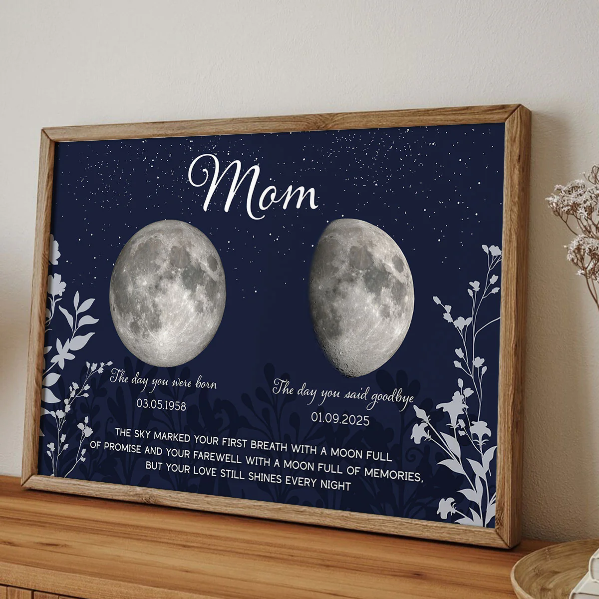 Lost Loved One Moon Phase Art Deep Blue Theme Memorial Keepsake Personalized Poster - Image 6