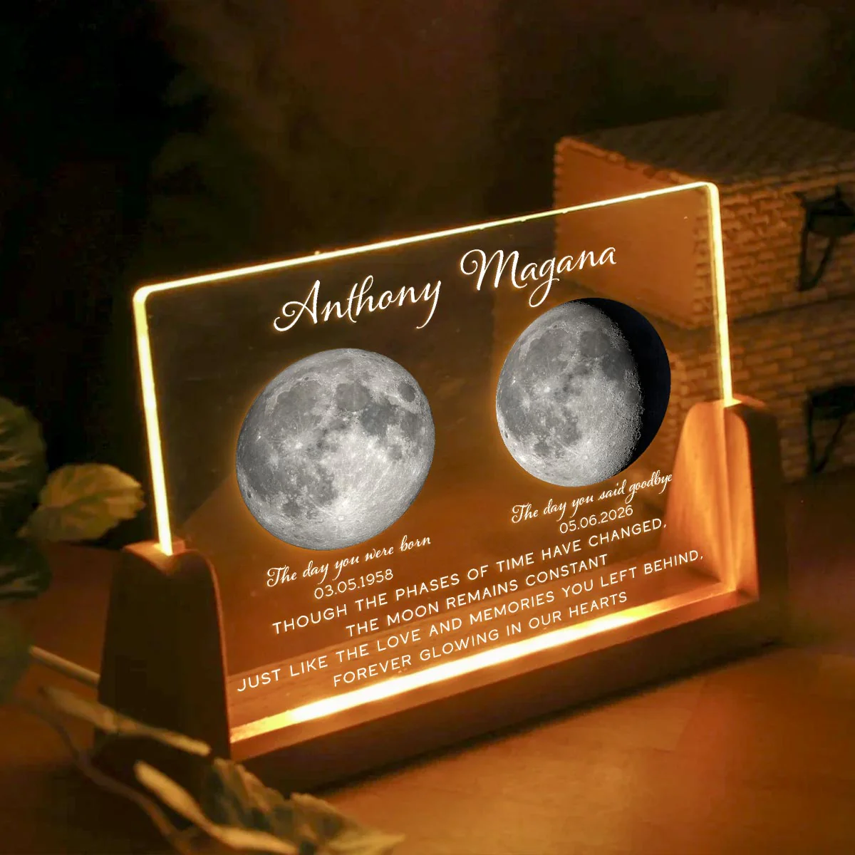 Lost Loved One Moon Phase Art Memorial - Personalized Acrylic LED Night Light - Memorial Gift, Sympathy Gift - Image 2
