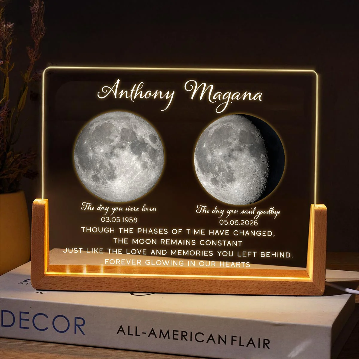 Lost Loved One Moon Phase Art Memorial - Personalized Acrylic LED Night Light - Memorial Gift, Sympathy Gift - Image 5