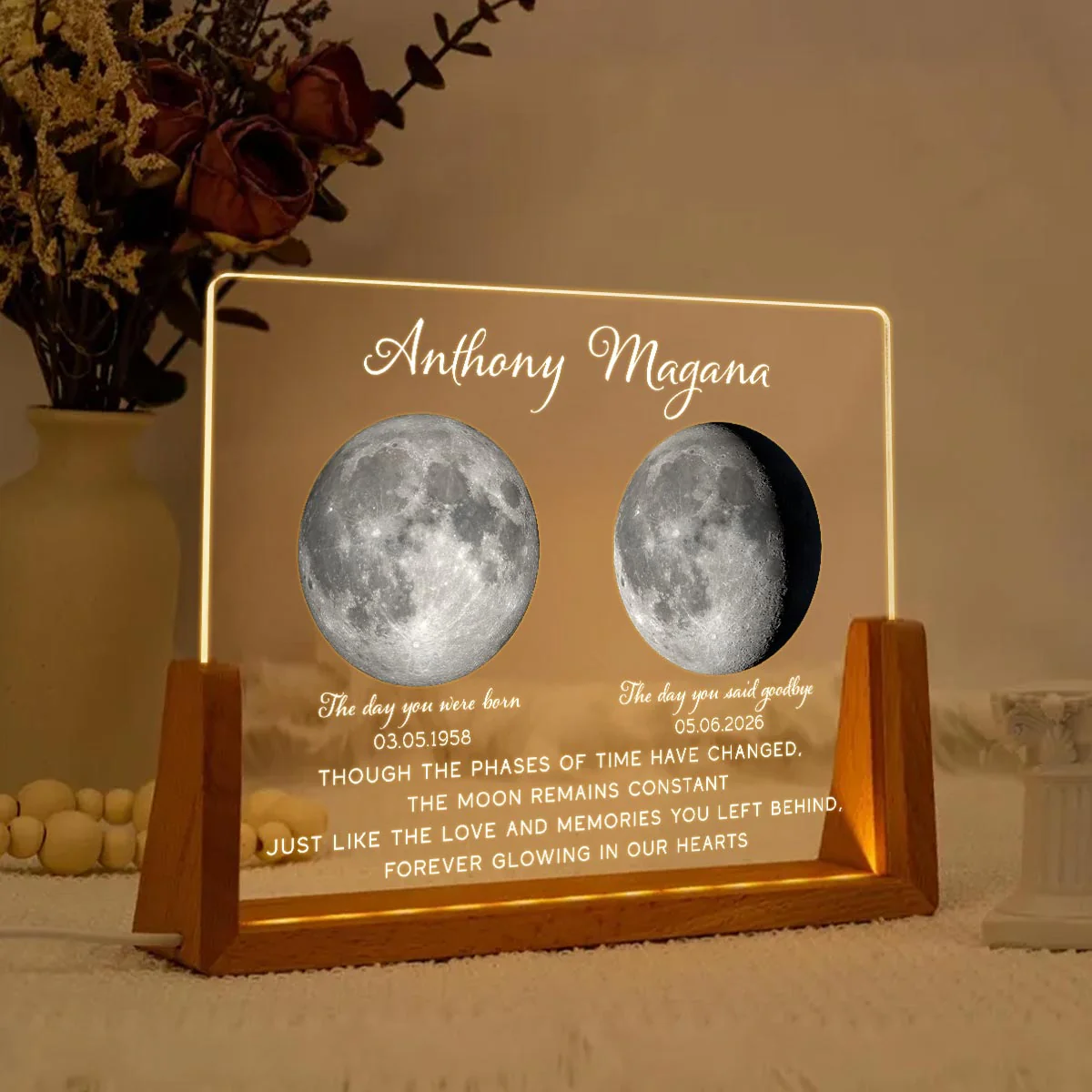Lost Loved One Moon Phase Art Memorial - Personalized Acrylic LED Night Light - Memorial Gift, Sympathy Gift - Image 6
