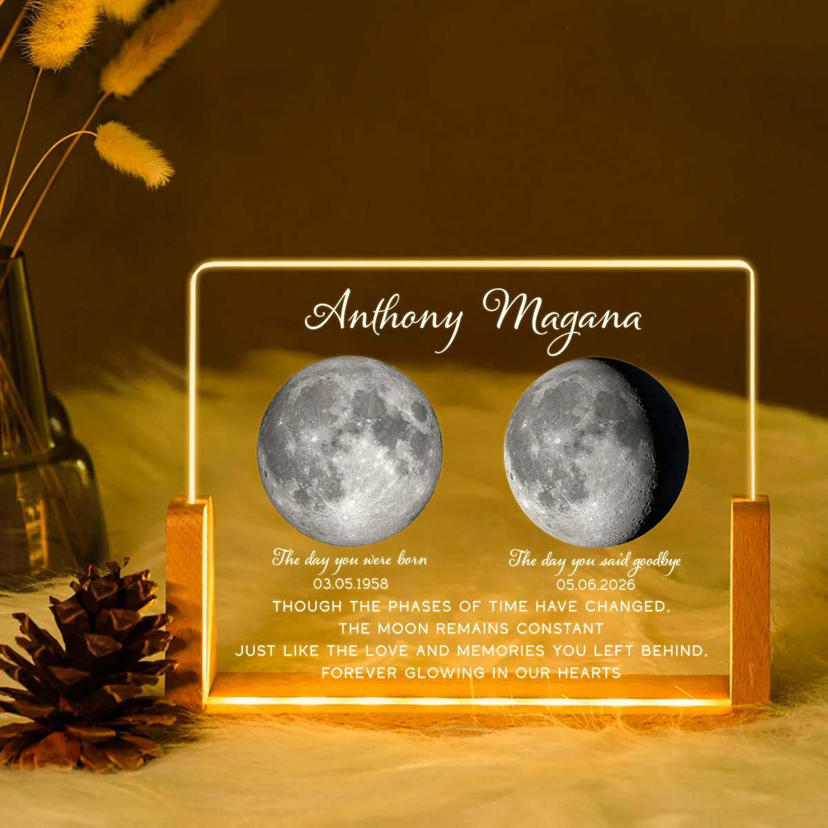 Lost Loved One Moon Phase Art Memorial - Personalized Acrylic LED Night Light - Memorial Gift, Sympathy Gift - Image 7