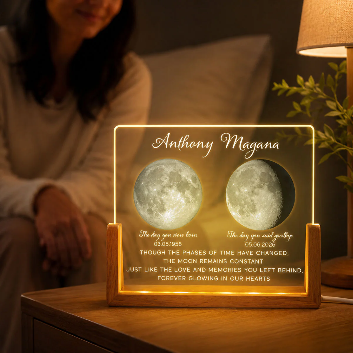 Lost Loved One Moon Phase Art Memorial - Personalized Acrylic LED Night Light - Memorial Gift, Sympathy Gift - Image 9