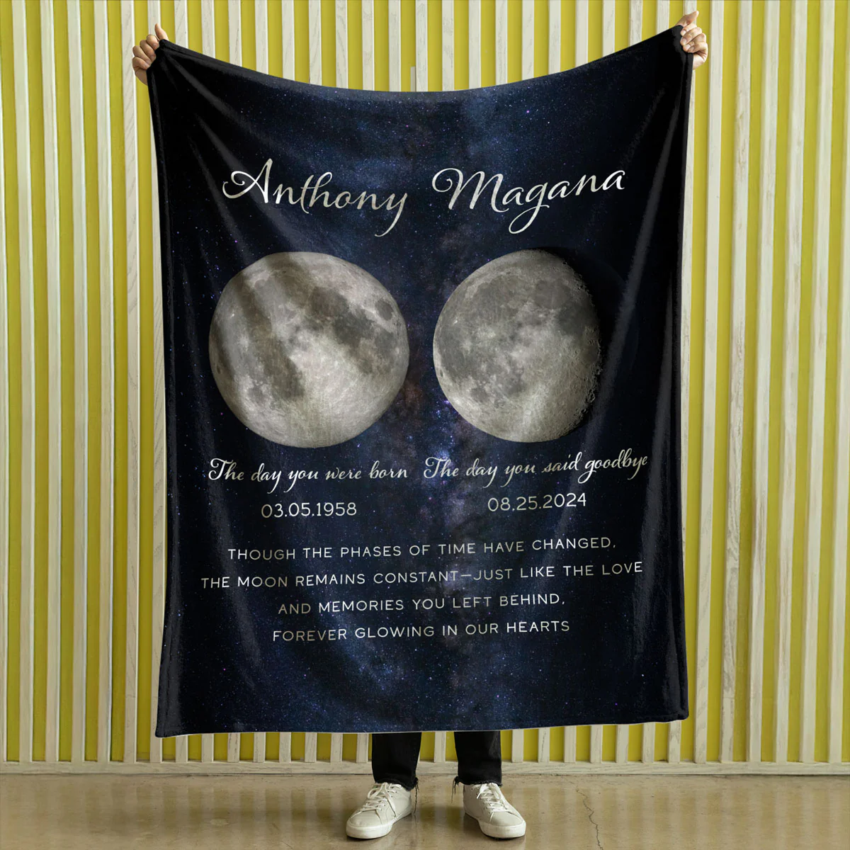 Lost Loved One Moon Phase Art Memorial Sympathy Gift Personalized Fleece Blanket - Image 5