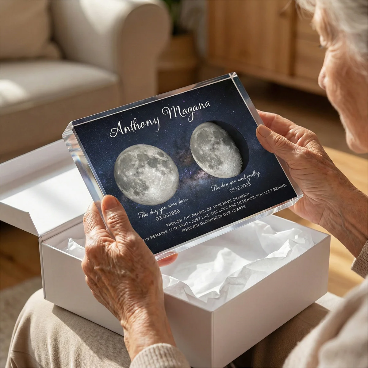 Lost Loved One Moon Phase Art - Personalized Acrylic Block Plaque - Memorial Sympathy Gift - Image 3