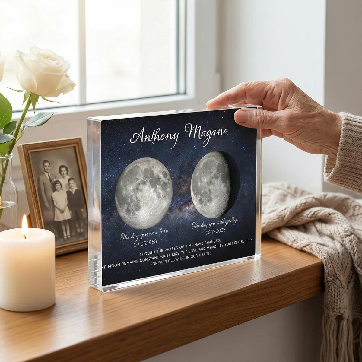 Lost Loved One Moon Phase Art - Personalized Acrylic Block Plaque - Memorial Sympathy Gift - Image 4