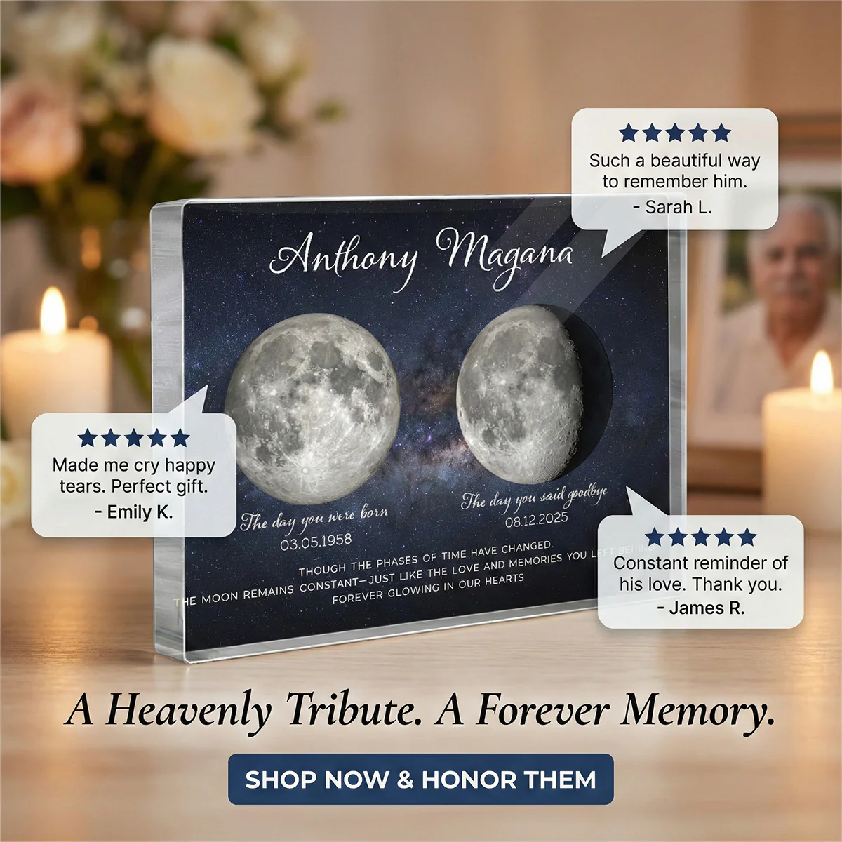 Lost Loved One Moon Phase Art - Personalized Acrylic Block Plaque - Memorial Sympathy Gift - Image 7