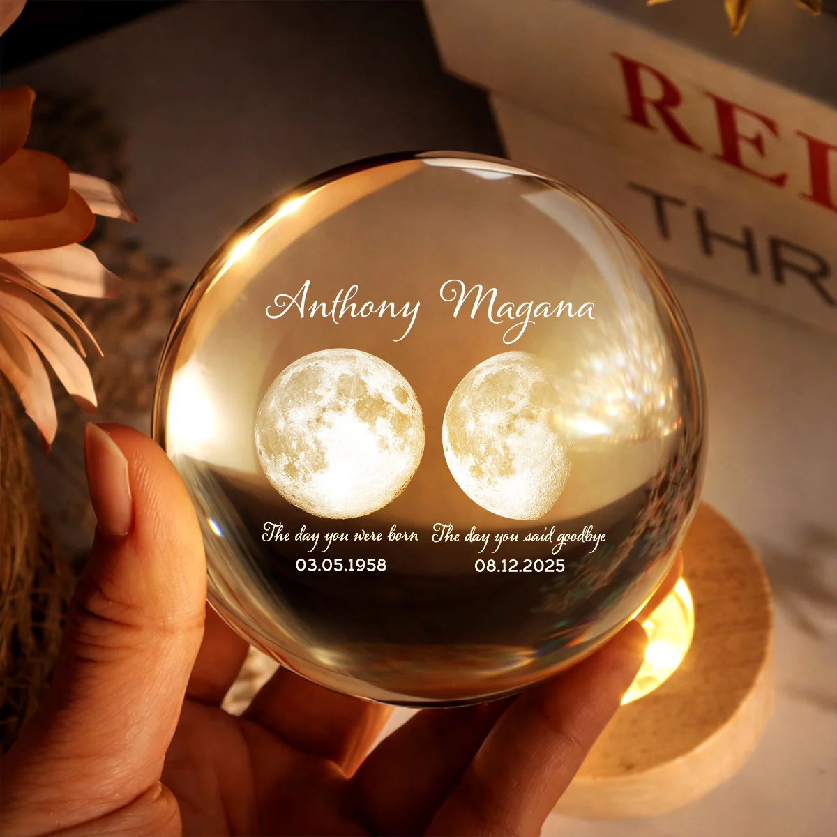 Lost Loved One Moon Phase Art - Personalized Crystal Ball LED Night Light - Memorial Keepsake Sympathy Gift - Image 6