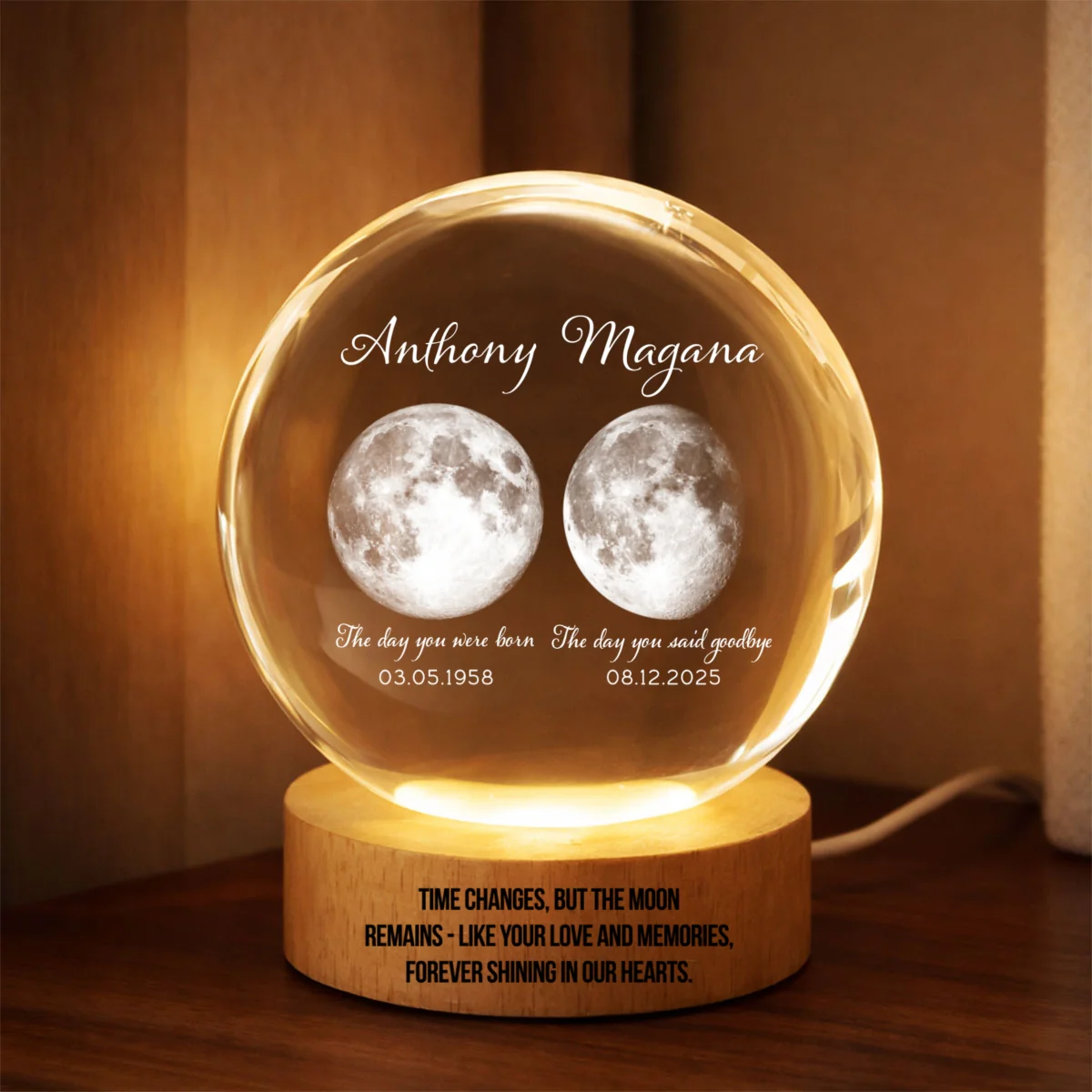 Lost Loved One Moon Phase Art - Personalized Crystal Ball LED Night Light - Memorial Keepsake Sympathy Gift - Image 9