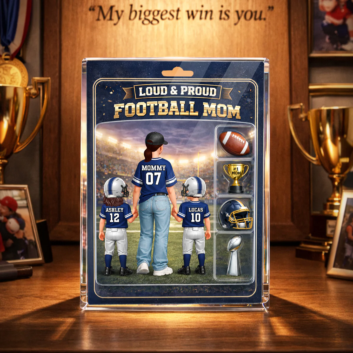 Loud & Proud Football Mom Action Figure - Personalized Acrylic Block Plaque - Mother's Day Gift, Gift For Football Mom - Image 2