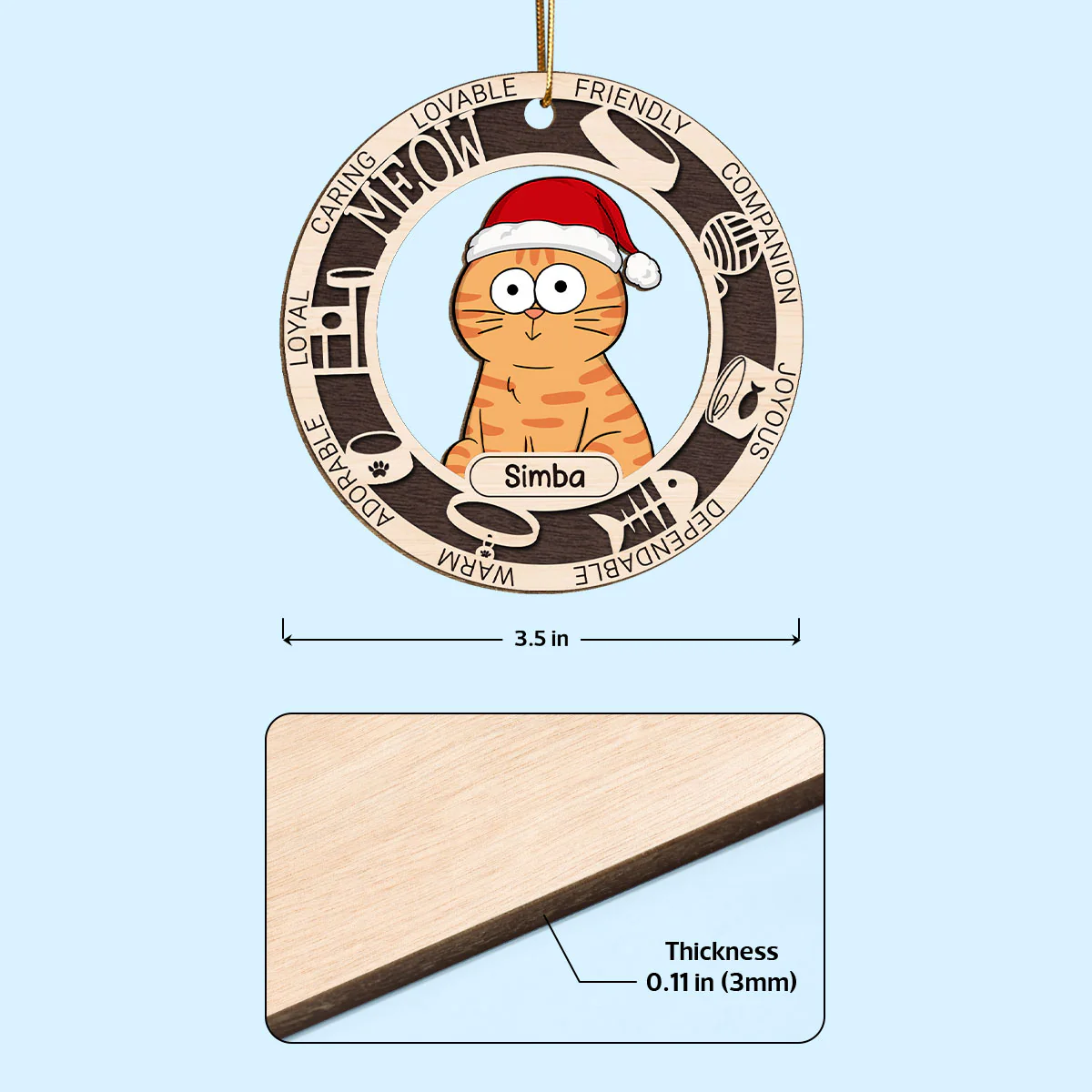 Lovable Friendly Companion Funny Cat Personalized Wooden Ornament - Image 8