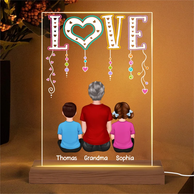 LOVE Back View Grandma Mom With Kids Sitting Personalized Rectangle Acrylic Plaque LED Night Light - Image 5