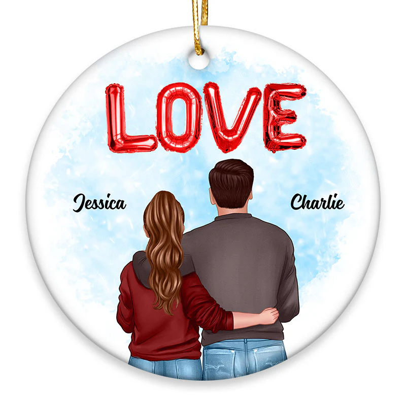 Love Balloon Couple Personalized Circle Ornament