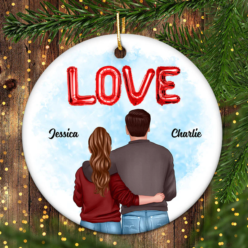 Love Balloon Couple Personalized Circle Ornament - Image 2