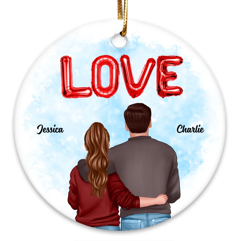 Love Balloon Couple Personalized Circle Ornament - Image 3