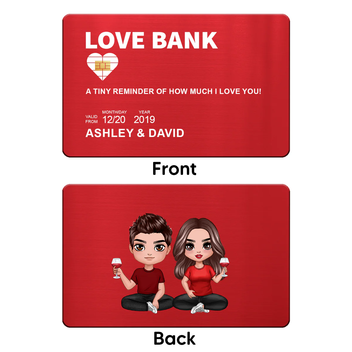 Love Bank Doll Couple Sitting Anniversary Gift Personalized Wallet Insert Metal Wallet Card - Image 2