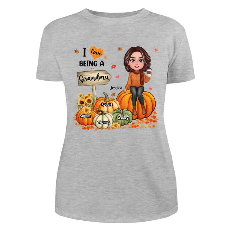 Love Being A Grandma Fall Season Sitting On Pumpkins Personalized Shirt - Image 10
