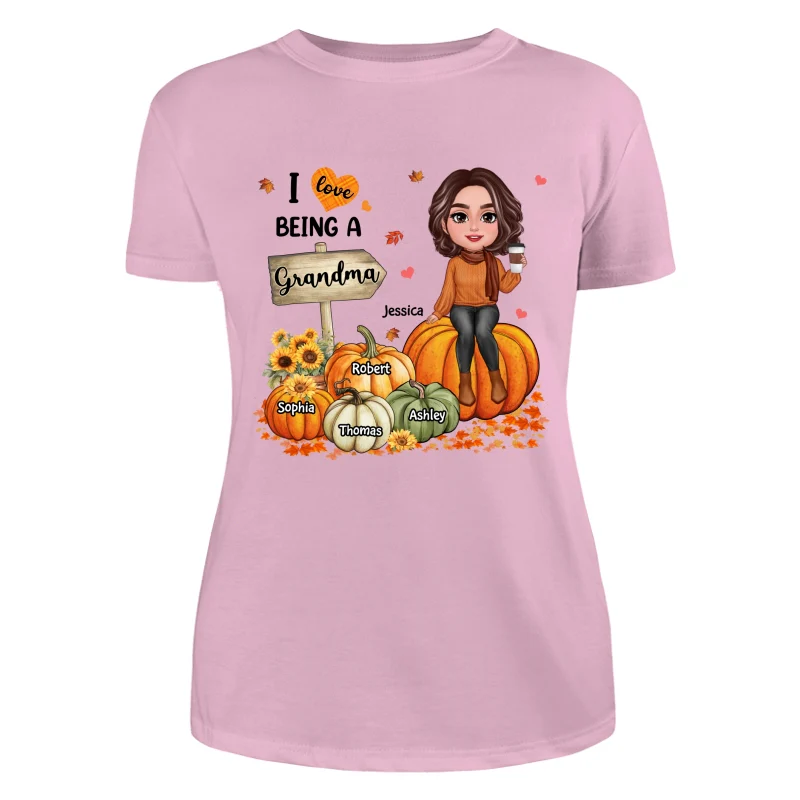 Love Being A Grandma Fall Season Sitting On Pumpkins Personalized Shirt - Image 11