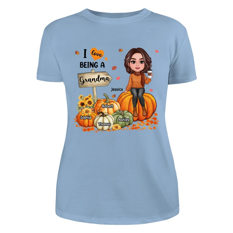 Love Being A Grandma Fall Season Sitting On Pumpkins Personalized Shirt - Image 12