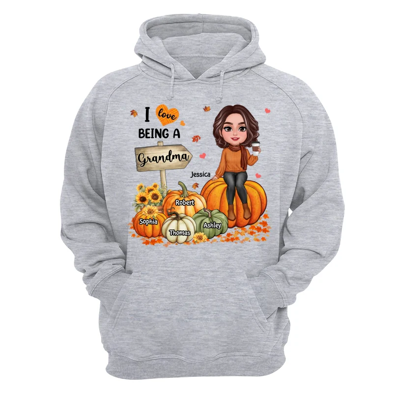 Love Being A Grandma Fall Season Sitting On Pumpkins Personalized Shirt - Image 14