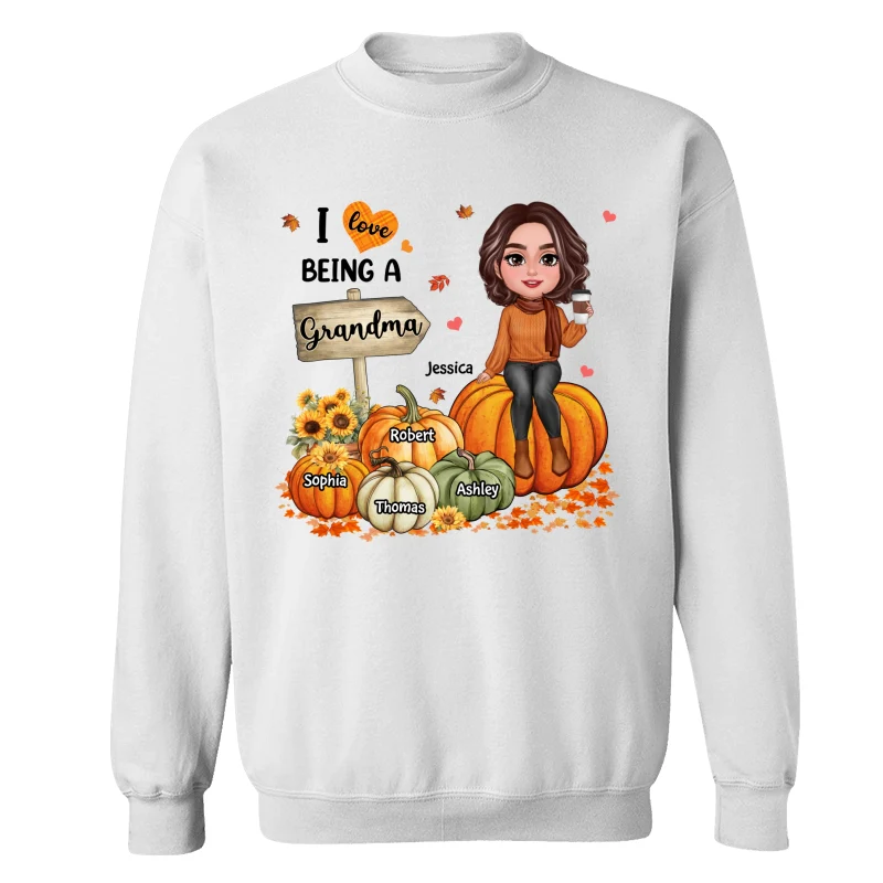 Love Being A Grandma Fall Season Sitting On Pumpkins Personalized Shirt - Image 17