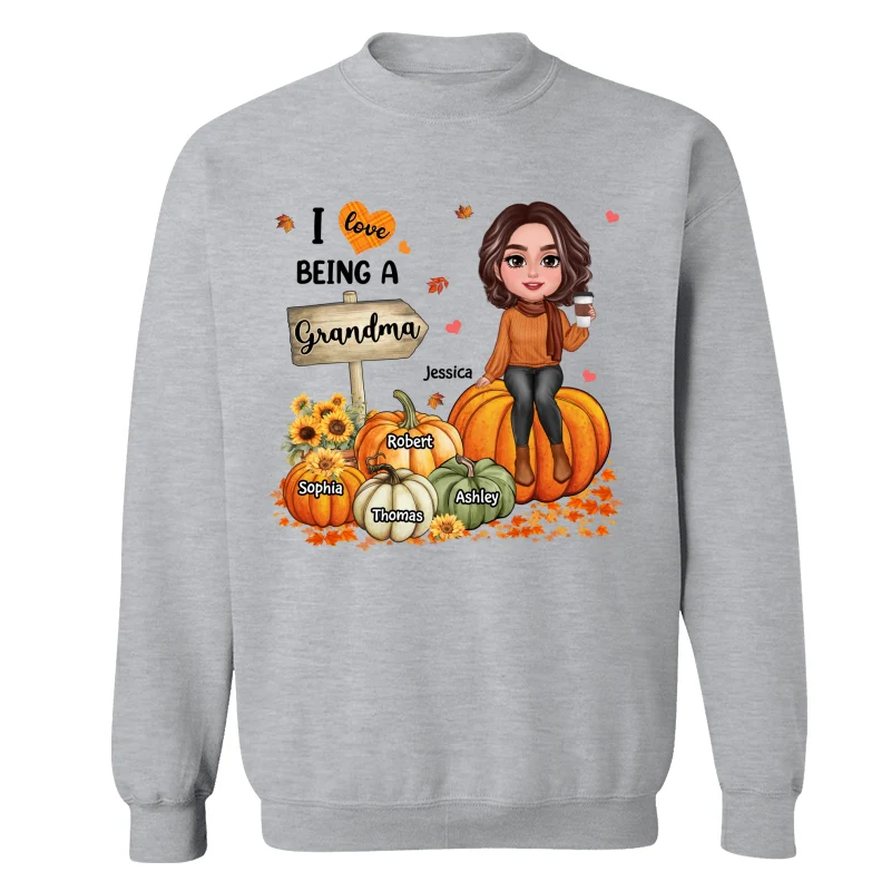 Love Being A Grandma Fall Season Sitting On Pumpkins Personalized Shirt - Image 18