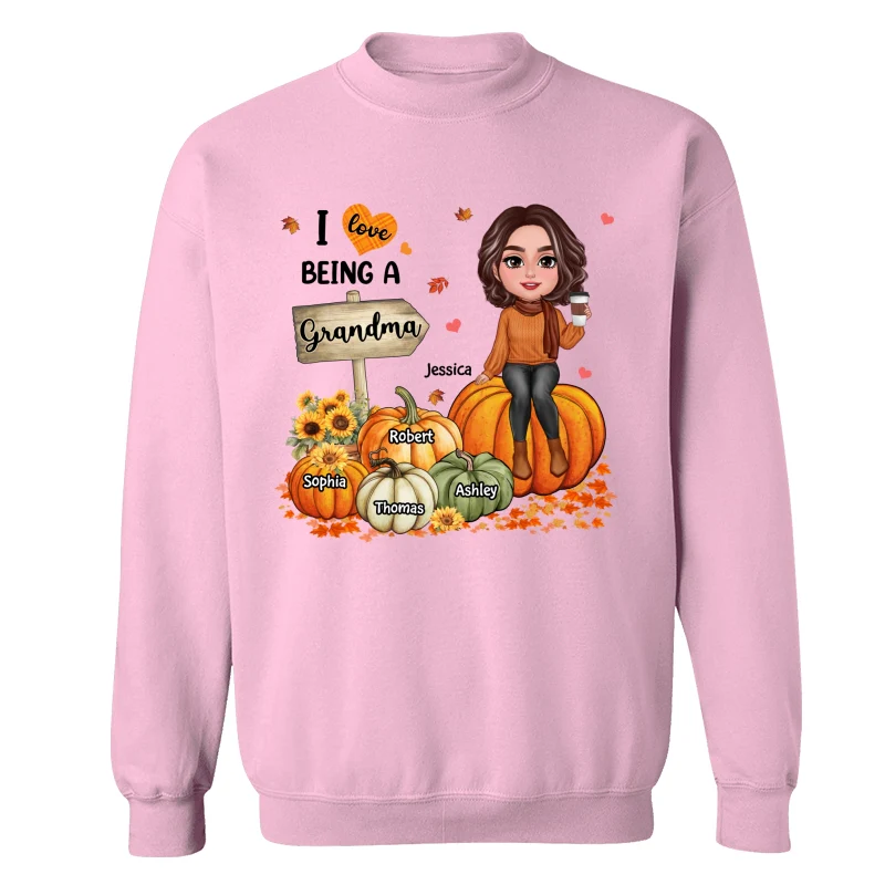 Love Being A Grandma Fall Season Sitting On Pumpkins Personalized Shirt - Image 19