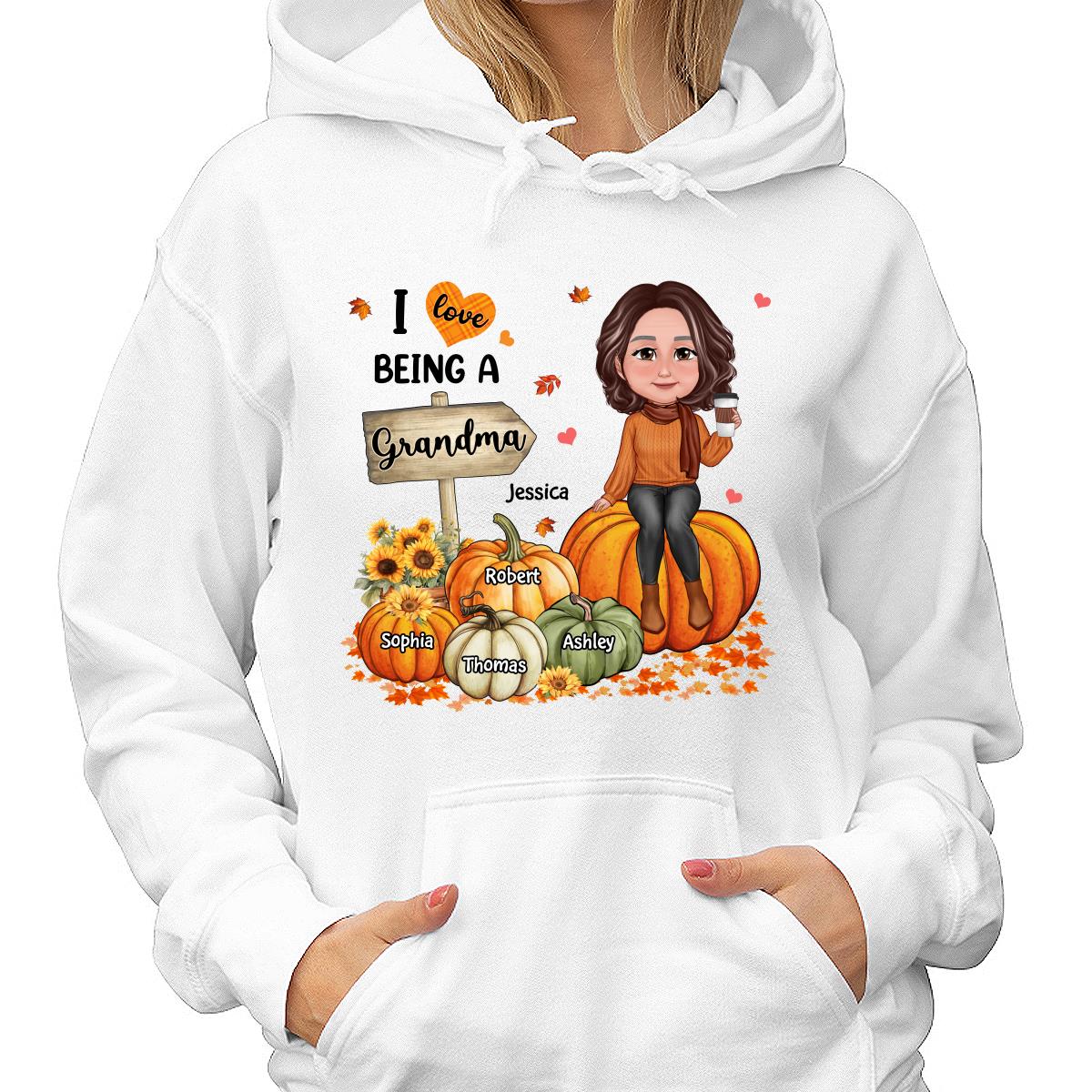 Love Being A Grandma Fall Season Sitting On Pumpkins Personalized Shirt - Image 4